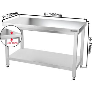 GGM GASTRO - Table de travail en inox PREMIUM - 1400x700mm - avec fond de base sans rebord