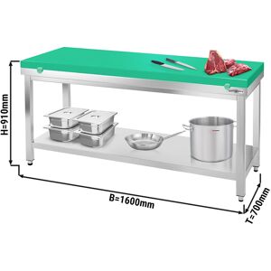 GGM GASTRO - Table de travail en inox PREMIUM - 1600x700mm - avec fond de base sans rebord y compris plaque de découpe Vert