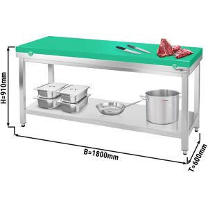 GGM GASTRO - Table de travail en acier inoxydable PREMIUM avec fond de base sans rebord, y compris plaque de découpe 1800x600mm Vert