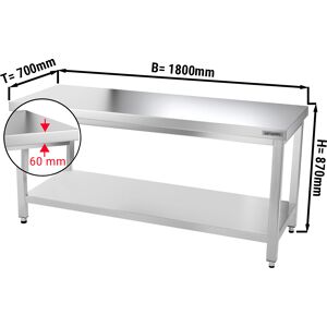 GGM GASTRO - Table de travail inox PREMIUM - 1800x700mm - avec fond de base sans rebord