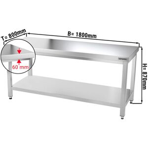 GGM GASTRO - Table de travail inox PREMIUM - 1800x800mm - avec fond de base sans rebord