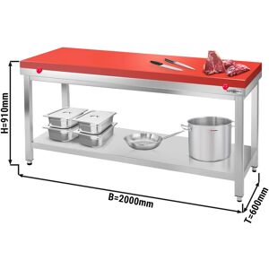 GGM GASTRO - Table de travail en acier inoxydable PREMIUM avec fond de base sans rebord, y compris plaque de découpe 2000x600mm