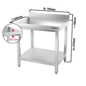 GGM GASTRO - Table de travail en inox PREMIUM - 700x600mm - avec fond de base & rebord