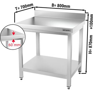 GGM GASTRO - Table de travail en inox PREMIUM - 800x700mm - avec fond de base & rebord