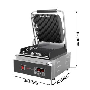 GGM GASTRO - Grill de contact - 1,8 kW - Digital - Rainuré en haut et en bas - Surface de cuisson : 230x220mm