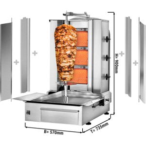 GGM GASTRO - Grill gyros/döner à gaz - 3 brûleurs - max. 40 kg - incl. tôle de protection & Portes battantes