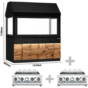 GGM GASTRO - Grill à gaz TORONTO - 1900mm - Façade en bois - Plan de travail en granit noir - Verre anti-chaleur Noir mat