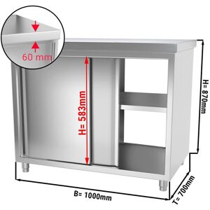 GGM Gastro - Armoire de travail inox PREMIUM avec passe-plat - 1,0 m Argent