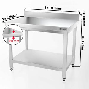 GGM GASTRO - Table de travail en inox PREMIUM - 1000x600mm - avec fond de base & rebord