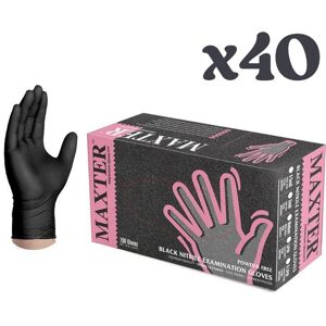 Maxter - gants - gants d'examination en nitrile - non poudrés - NOIR40BOITES - Taille s - noir - 40 boites - Publicité