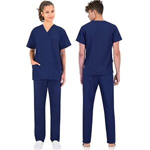 B-well  100% Coton Uniforme Médicale Unisexes Ensemble: Haut et Pantalons + Blouse Medicale Femme/Homme Tenue Aide Soignante Professionnelle Bleu 2XL - Publicité