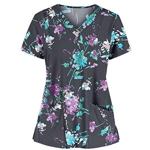 MIN YING Blouse Infirmiere Imprimée Cœur Vetement Medical Manche Court Uniforme Médicale Manche Court Haut de Travail Col en V avec Poche Top de Laboratoire Médical Chemise Top Angel - Publicité