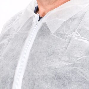 Blouses jetables en polypropylène blanche avec zip, taille XL - Lot de 50