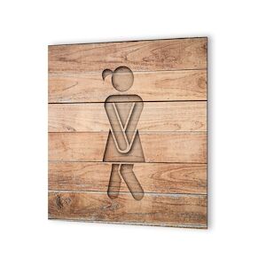 Panneau pictogramme de signalisation · Toilettes Femmes Humoristique    Texture Bois DECOHO - Publicité