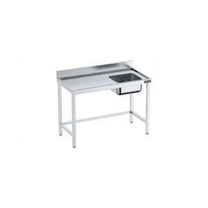 Distform Table de chef Inox avec bac à Droite, bord anti ruissellement et renforts Gamme 700 Acier inoxydable1400x700 1000x70