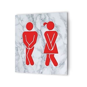 Panneau pictogramme de signalisation · Toilettes Mixtes Humoristique   Texture Marbre Rouge DECOHO - Publicité