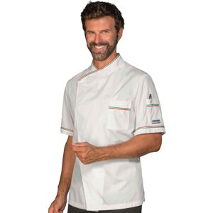 ISACCO Veste de chef homme Dubai Blanc/Tricolore 65% Polyester 35% Coton