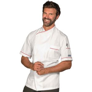 ISACCO Veste de chef homme Dubai Blanc/Rouge 65% Polyester 35% Coton