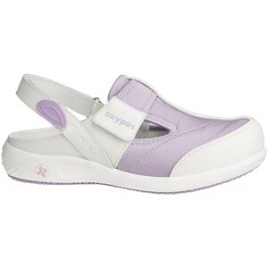 Oxypas Sabot médical SRC en cuir et lycra blanc et parme Anais Oxypas