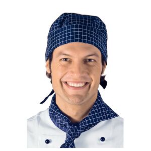 ISACCO Toque Bandana Cuisine Blanc Carreaux Bleu