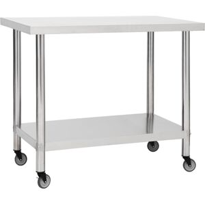 vidaXL Tavolo da Lavoro Cucina con Ruote 80x60x85 cm in Acciaio Inox