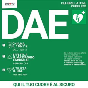 Cartello per defibrillatore con algoritmo di intervento &#8211; 38&#215;38 cm &#8211; Forex &#8211; Verde con scritte bianche