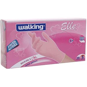 100 Guanti Monouso In Nitrile Strecht Rosa Walking Elle Taglia S 6-6,5