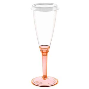 Poloplast 120 Flutes Calici In Plastica Gambo Alto Arancio Fluo Con Coperchio