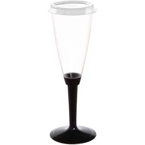 Poloplast 120 Flutes Calici In Plastica Gambo Alto Nero Con Coperchio