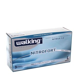 100 Guanti Nitrile Monouso Azzurri Walking Nitrofort 3 Strati L 8-8,5