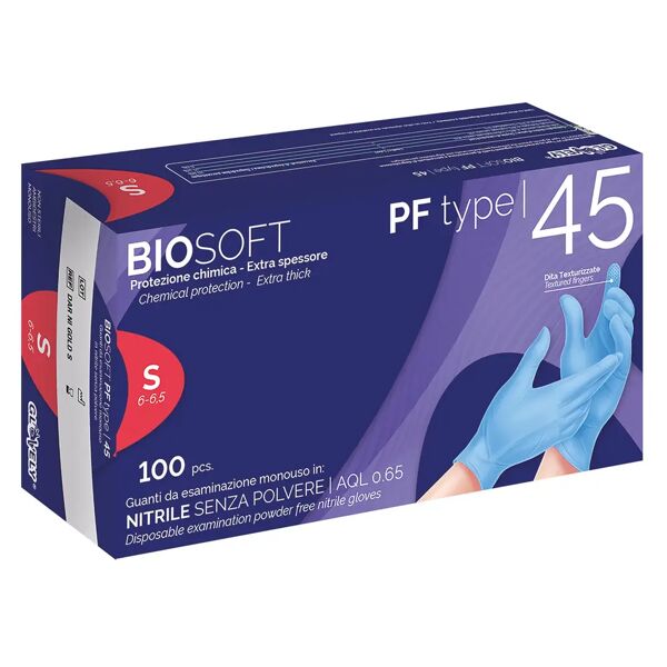 tecnomat 100 guanti monouso biosoft pf in nitrile blu taglia s senza polvere dpi cat iii 4,5 g