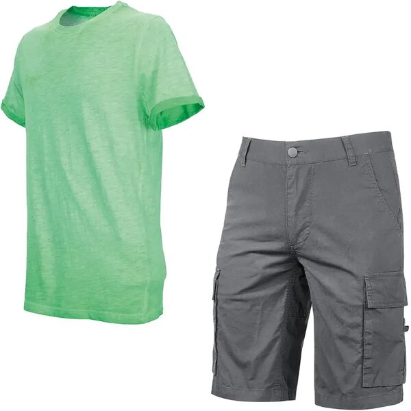 u-power set bermuda e maglietta u power taglia s bermuda elasticizzato grigio t-shirt verde fluo