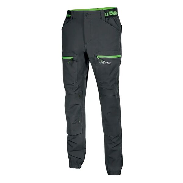 u-power pantalone horizon  taglia m colore grigio inserti verdi tessuto u-4 way stretch