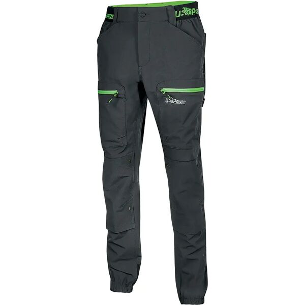 u-power pantalone horizon  taglia xl colore grigio inserti verdi tessuto u-4 way stretch