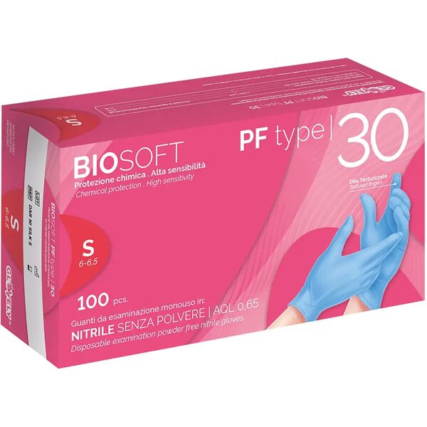 tecnomat 100 guanti monouso biosoft pf in nitrile blu leggero taglia s senza polvere dpi cat iii 3 g