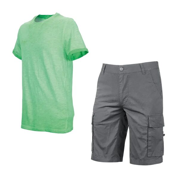 u-power set bermuda e maglietta u power taglia l bermuda elasticizzato grigio t-shirt verde fluo
