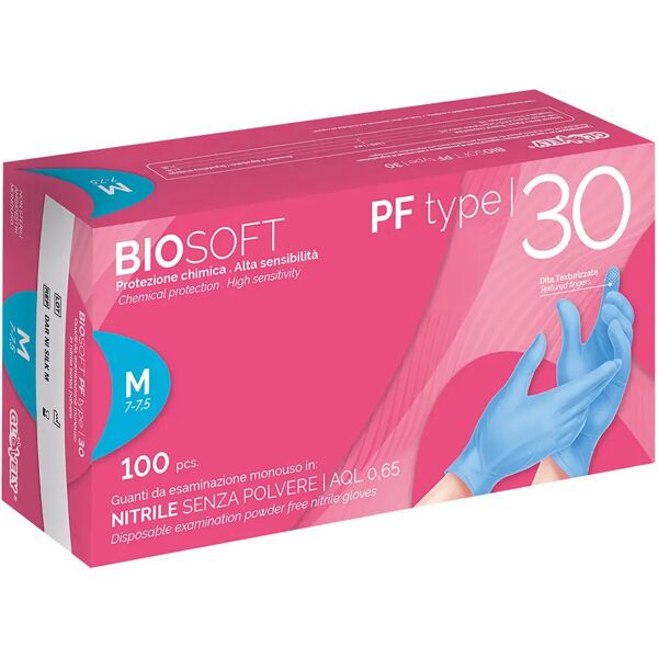 tecnomat 100 guanti monouso biosoft pf in nitrile blu leggero taglia m senza polvere dpi cat iii 3 g