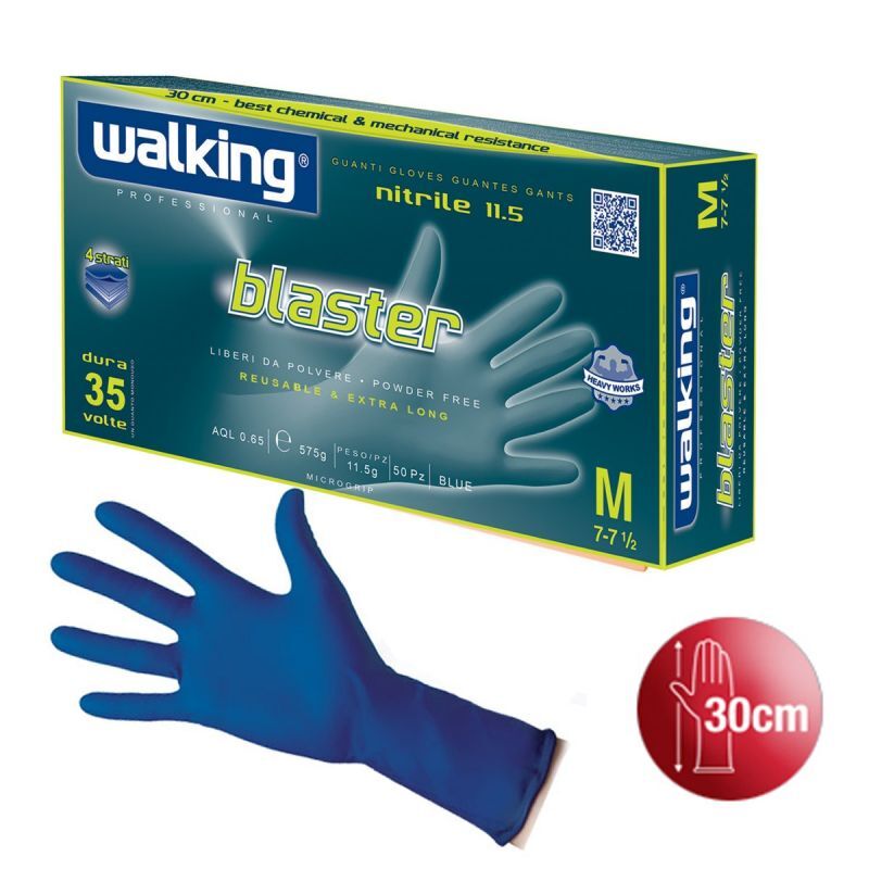 Walking Guanti In Nitrile Blu Monouso Professionale Spessorato Resistente Extra Lungo