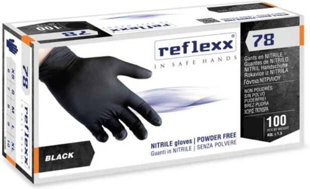 Reflexx Guanti in Nitrile Neri Senza Polvere 100 PZ, M