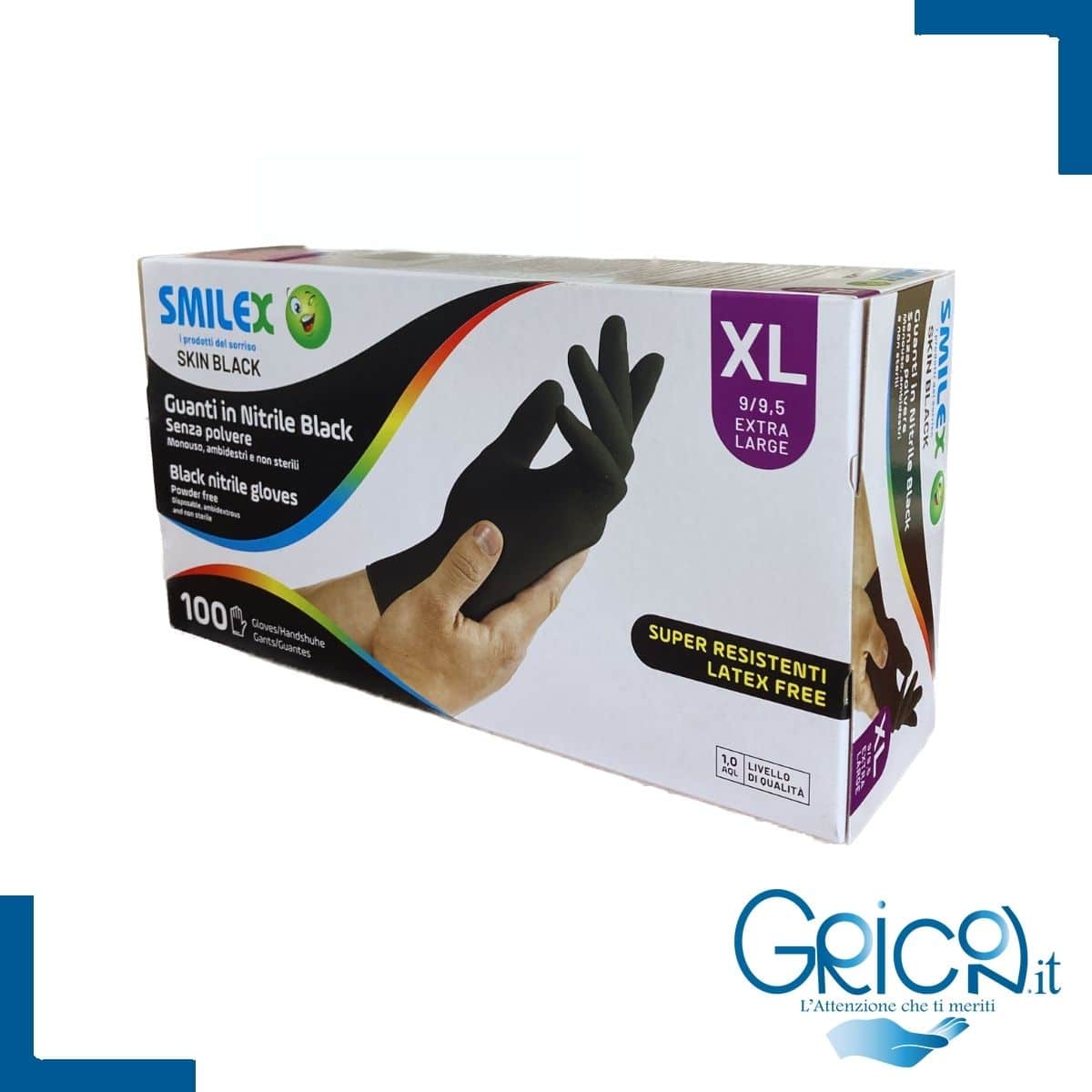 Bericah Smilex Skin Black Guanti in Nitrile Senza Polvere - XL