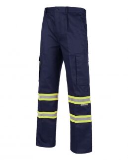 Workteam 100 Pantalone diritto con bande riflettente-fluorescente neutro o personalizzato