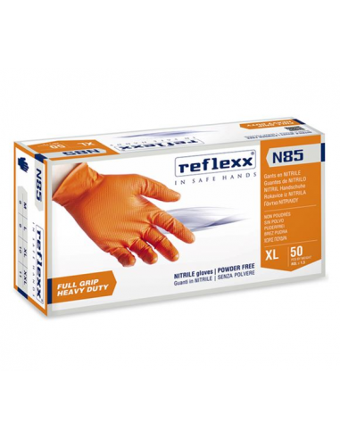 Reflexx Guanti In Nitrile Monouso Taglia L Arancioni Full Grip  N85 Conf. 50 Pz