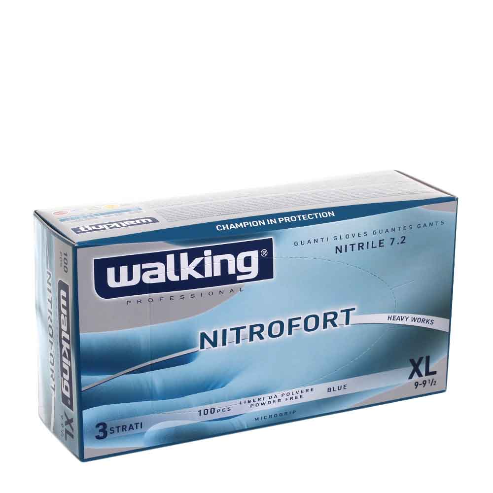 100 Guanti Nitrile Monouso Azzurri Walking Nitrofort 3 Strati Xl 9-9,5