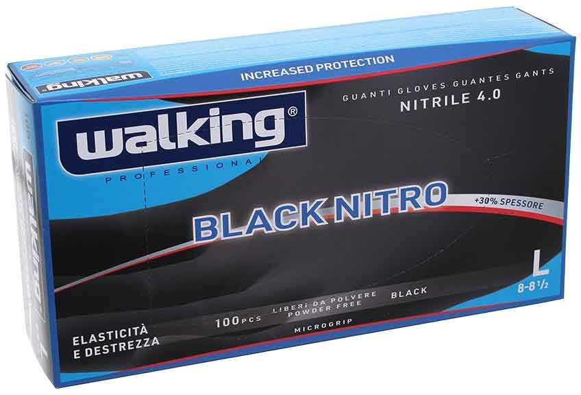 100 Guanti Monouso Neri In Nitrile Walking Black Nitro Taglia L 8-8,5