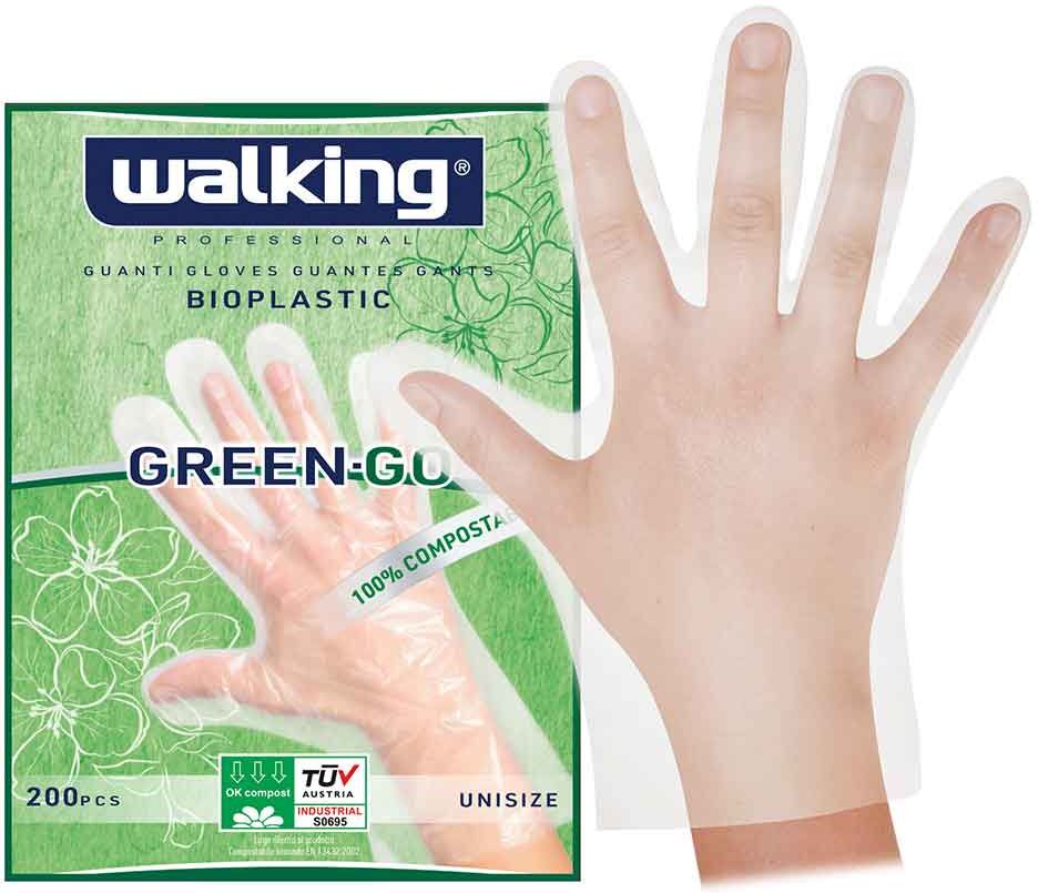 200 Guanti Monouso Per Alimenti In Pla Walking Green Go Taglia Unica