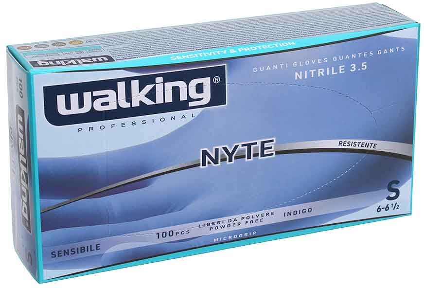 100 Guanti Monouso In Nitrile Azzurri Walking Nyte Taglia S 6-6,5