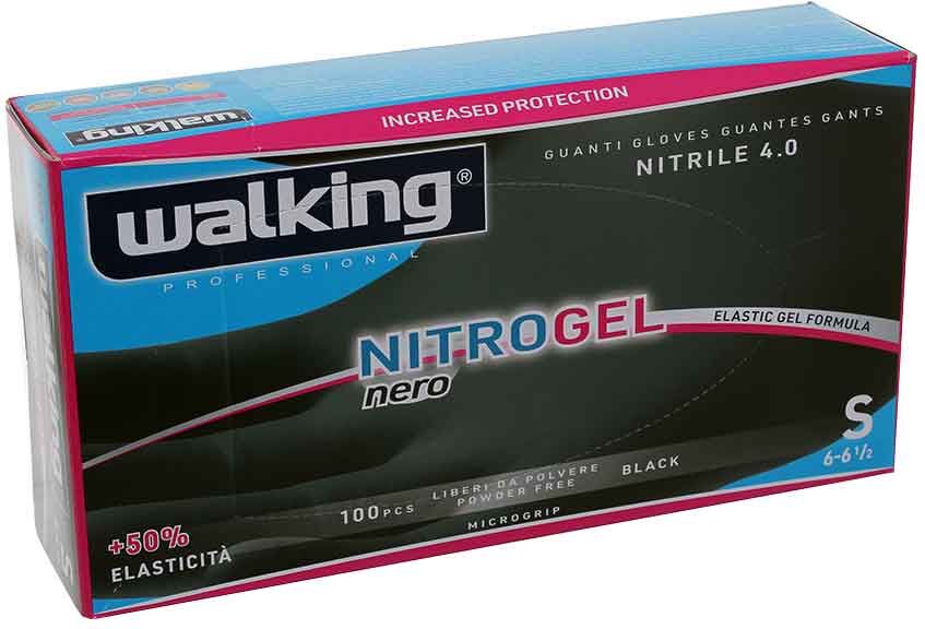 100 Guanti Monouso In Nitrile Walking Nitrogel Nero Taglia S 6-6,5