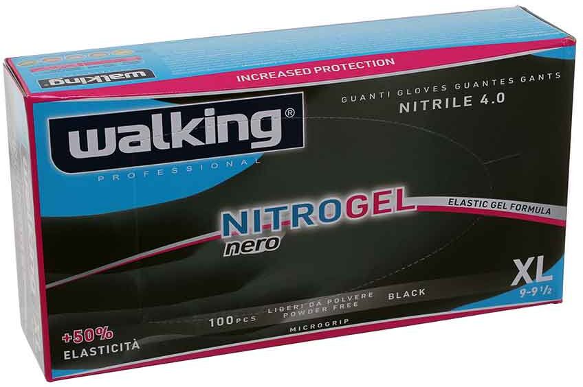 100 Guanti Monouso In Nitrile Walking Nitrogel Nero Taglia Xl 9-9,5