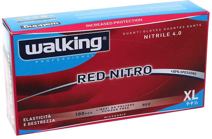 100 Guanti Monouso In Nitrile Rossi Walking Red Nitro Taglia Xl 9-9,5