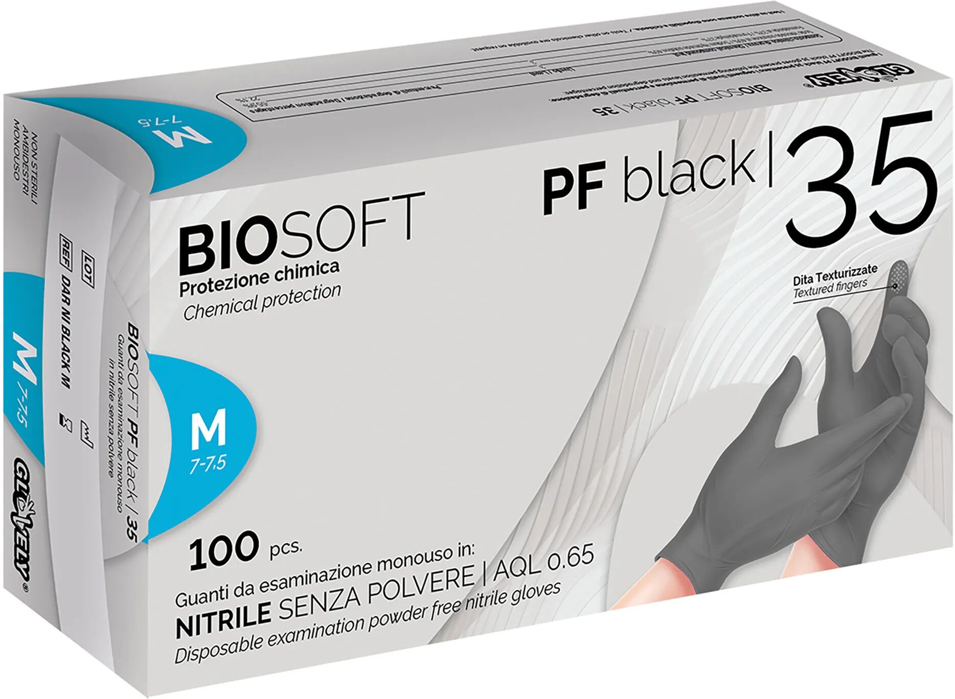 Tecnomat 100 GUANTI MONOUSO BIOSOFT PF IN NITRILE NERI TAGLIA M SENZA POLVERE DPI CAT III 3,5 g